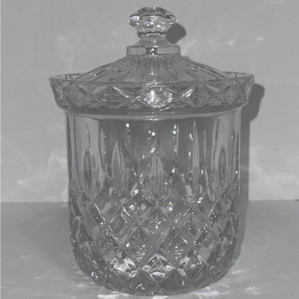 Gorham Crystal King Edward Biscuit Barrel & Lid 7.25in w/lid 5.5in without lid